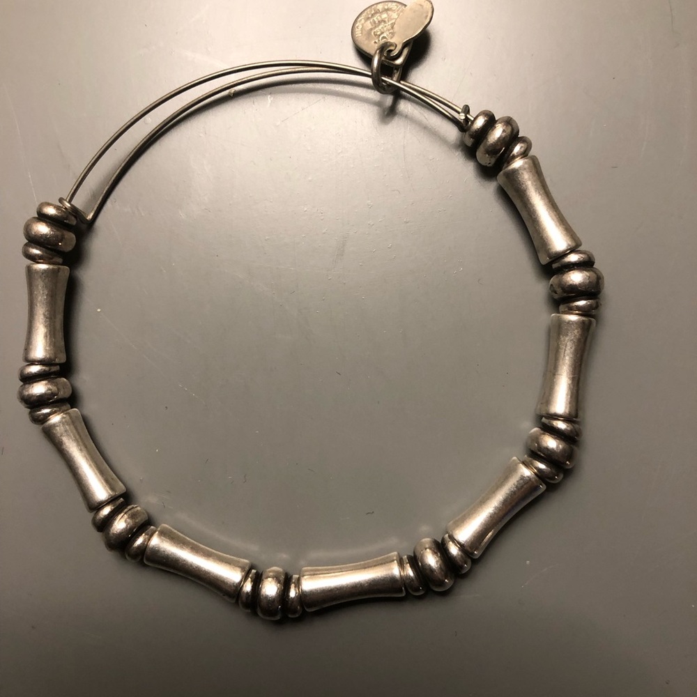 Alex and Ani silver Bamboo adjustable bangle. Looks great worn in a “stack”